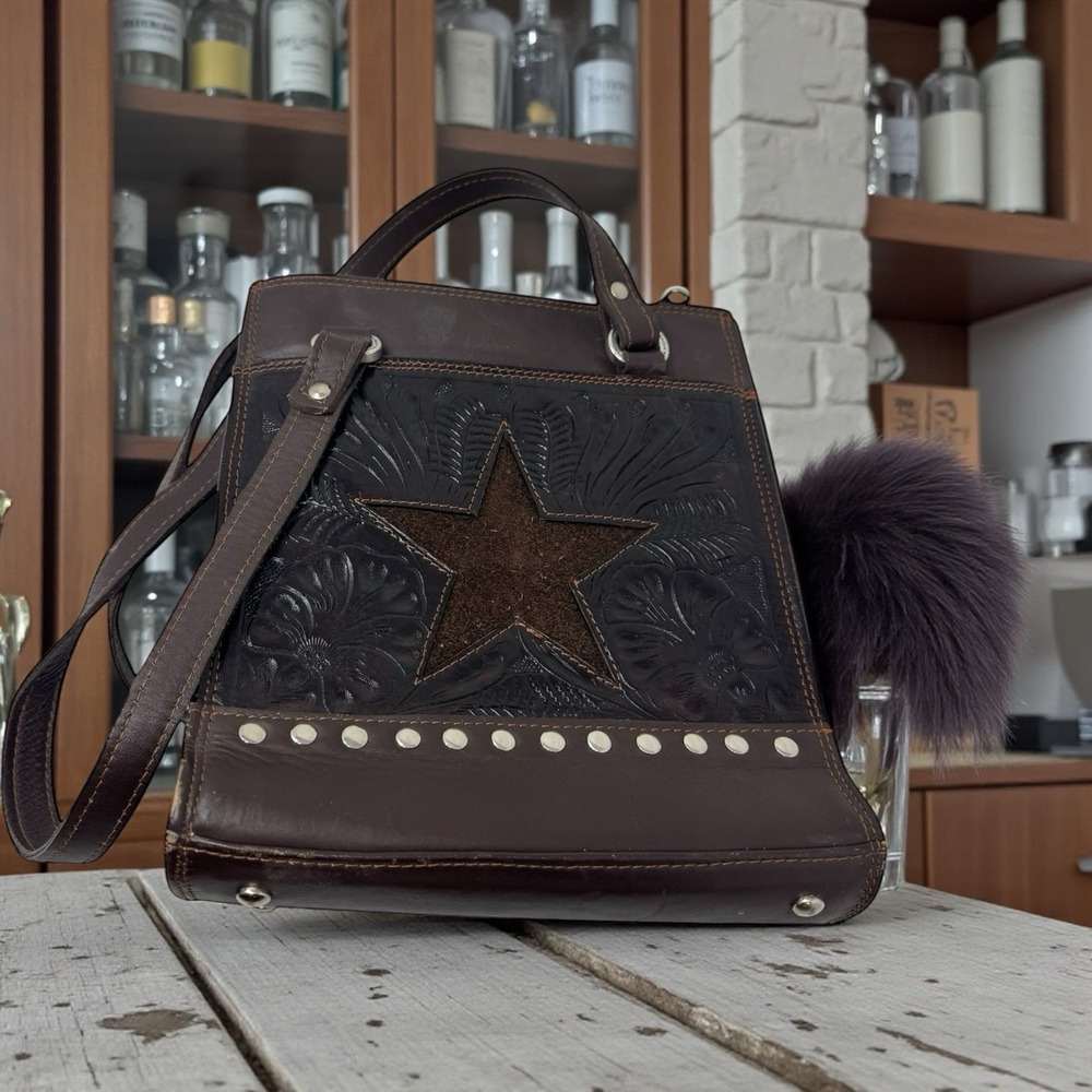 Y2KWestern Grunge Tooled   LeatherStar Bag Vintage Distressed  Handbag Punk Rock